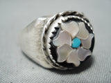 Beautiful Vintage Zuni Mother Of Pearl Sterling Silver Ring Native American Old-Nativo Arts