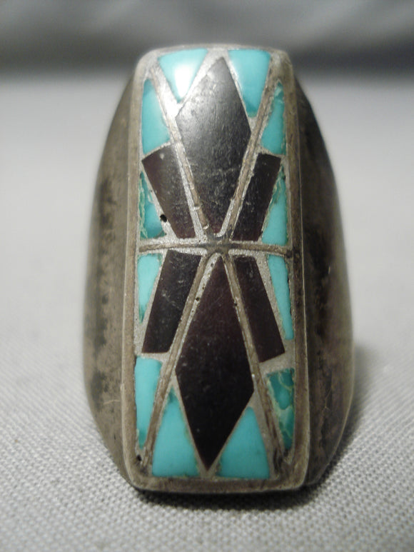 One Of The Best Early Vintage Native American Navajo Men's Turquoise Sterling Silver Ring-Nativo Arts