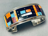 Intricate Native American Navajo Turquoise Shell Sterling Silver Inlay Bracelet Cuff-Nativo Arts