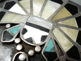 Heavy Detailed Vintage Native American Zuni Turquoise Sterling Silver Inlay Buckle Old-Nativo Arts