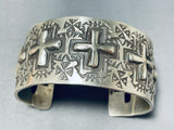 Signed Native American Navajo Sterling Silver Cross Bracelet-Nativo Arts