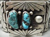 One Of Biggest Best Vintage Native American Navajo Turquoise Sterling Silver Link Bracelet-Nativo Arts