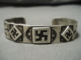 Thick And Sturdy!! Vintage Native American Navajo Whilring Logs Sterling Silver Ingot Bracelet-Nativo Arts