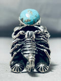 Signed San Felipe Old Kingman Turquoise Sterling Silver Scorpion Ring-Nativo Arts
