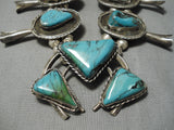 Chunky Vintage Native American Navajo Turquoise Sterling Silver Squash Blossom Necklace-Nativo Arts