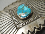 Authentic Vintage Native American Navajo Spiderweb Turquoise Sterling Silver Sun Buckle-Nativo Arts