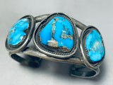 Important Mine Vintage Native American Navajo Turquoise Mountain Sterling Silver Bracelet-Nativo Arts