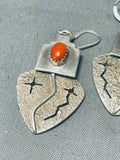 Fascinating Vintage Native American Navajo Coral Sterling Silver Arrowhead Earrings-Nativo Arts
