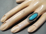 Marvelous Vintage Native American Zuni Blue Gem Turquoise Sterling Silver Ring Old-Nativo Arts