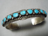 Detailed!! Vintage Native American Navajo Blue Turquoise Sterling Silver Wave Bracelet Old-Nativo Arts