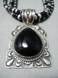 Important Darryl Becenti (d.) Sterling Silver Hand Tooled Jet Necklace Native American Navajo-Nativo Arts
