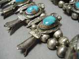 Museum Vintage Native American Navajo Turquoise Leaf Sterling Silver Squash Blossom Necklace Old-Nativo Arts