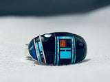Detailed Outer Space Inlay Native American Navajo Turquoise Coral Sterling Silver Ring-Nativo Arts