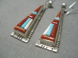 Native American Fabulous Vintage Creek Turquoise David Tune Navajo Sterling Silver Earrings-Nativo Arts