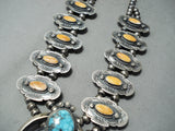 Fabulous Vintage Native American Navajo Turquoise Shell Sterling Silver Squash Blossom Necklace-Nativo Arts