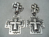 Exceptional Navajo Sterling Silver Repousse Cross Earrings Native American-Nativo Arts