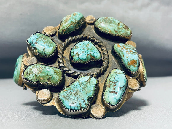 Museum Vintage Native American Navajo Green Nugget Turquoise Sterling Silver Bracelet Old-Nativo Arts