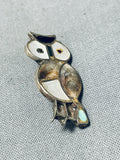 Incredible Vintage Native American Zuni Turquoise Jet Sterling Silver Owl Pin-Nativo Arts