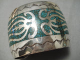 Huge Vintage Native American Navajo Turquoise Wave Sterling Silver Bracelet Old Cuff-Nativo Arts