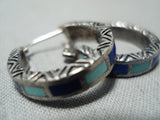 Intricate Vintage Native American Zuni Turquoise Lapis Sterling Silver Earrings Old-Nativo Arts