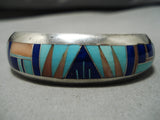 Thicker And Sturdy!! Vintage Native American Navajo Turquoise Inlay Sterling Silver Bracelet-Nativo Arts
