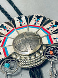 Important Personal Gift Vintage Native American Navajo Turquoise Sterling Silver Bolo Tie-Nativo Arts