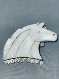 Important Vintage Native American Zuni Mother Of Pearl Sterling Silver Horse Pin-Nativo Arts