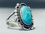 Sweet Vintage Native American Navajo Pilot Mountain Turquoise Sterling Silver Ring-Nativo Arts