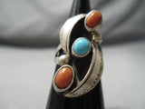 Superlative Vintage Coral Sterling Silver Ring Native American Old-Nativo Arts