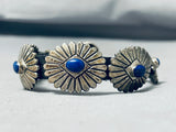 One Of A Kind Vintage Native American Navajo Lapis Sterling Silver 5 Concho Leather Bracelet-Nativo Arts