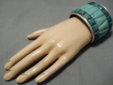 One Of The Biggest Vintage Green Inlay Turquoise Sterling Silver Bracelet Old-Nativo Arts