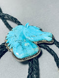 One Of Most Intricate Vintage Native American Navajo Sterling Silver Horse Turquoise Bolo Tie-Nativo Arts