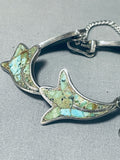 Beautiful Vintage Southwest Sterling Silver Green Turquoise Inlay Bracelet-Nativo Arts