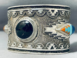 Multi Technique Vintage Native American Navajo Turquoise Sterling Silver Jet Bracelet-Nativo Arts