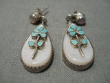 Exquisite Vintage Zuni Native American Teardrop Pearl Sterling Silver Earrings-Nativo Arts