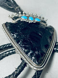 Authentic 154 Grams Vintage Native American Navajo Turquoise Arrowhead Sterling Silver Bolo Tie-Nativo Arts