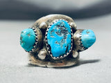 Spectacular Vintage Native American Navajo Morenci Turquoise Sterling Silver Ring-Nativo Arts