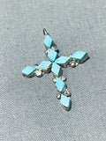 Native American Rare Diamond Shaped Turquoise Vintage Zuni Sterling Silver Cross Necklace-Nativo Arts