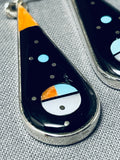 Planets Inlay Native American Navajo Turquoise Sterling Silver Inlay Earrings-Nativo Arts