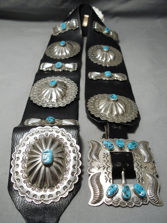 Heavy Huge Vintage Native American Navajo Turquoise Sterling Silver Concho Belt Old-Nativo Arts