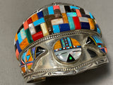 Pone Of The Most Intricate Native American Zuni Turquoise Sterling Silver Inlay Bracelet-Nativo Arts
