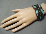 One Of The Most Unique Vintage Native American Zuni Wide Turquoise Sterling Silver Bracelet-Nativo Arts