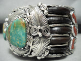 Very Rare Huge Bear Native American Navajo Royston Turquoise Sterling Silver Bracelet-Nativo Arts