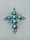 Gorgeous Vintage Native American Zuni Blue Gem Turquoise Sterling Silver Cross Pendant-Nativo Arts