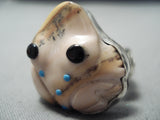 Whimsical Frog Navajo Shell Sterling Silver Ring Native American-Nativo Arts