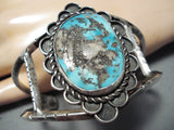 Huge Vintage Native American Navajo Old Morenci Turquoise Sterling Silver Wave Bracelet Old-Nativo Arts