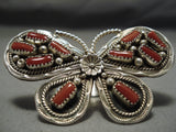 One Of The Best Native American Navajo Coral Sterling Silver Butterfly Ring-Nativo Arts