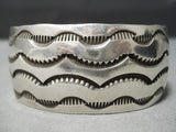 Hand Wrought Wide Vintage Navajo Sterling Silver Native American Bracelet Old-Nativo Arts
