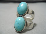 Marvelous Vintage Native American Navajo Blue Gem Turquoise Sterling Silver Ring Old-Nativo Arts
