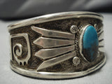 Important Vintage Native American Navajo Bisbee Turquoise Sterling Silver Bracelet Old-Nativo Arts